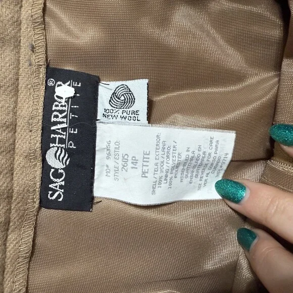 Sag Harbor Vintage Camel Brown 100% Wool High Rise Pleated Pants Size 14p petite - Picture 6 of 11